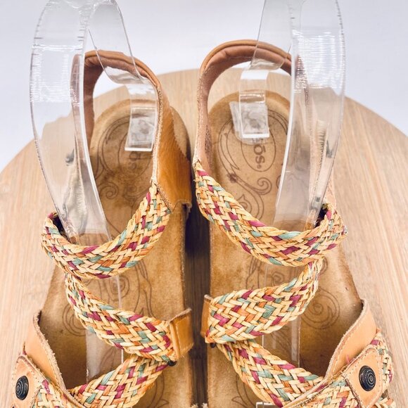 Taos Trulie Sandals Womens 7/7.5 Tan Leather Ankle Strap Orthotic Flats Peep - Picture 4 of 11